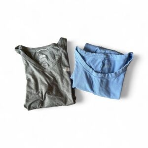 The North Face workout shirt and blue sleeveless sweatshirt